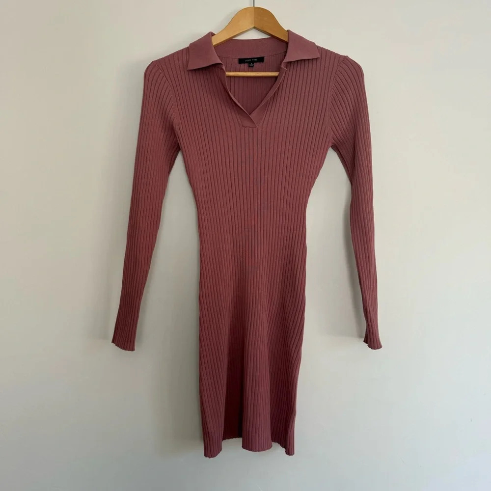 Love Tree Muave Ribbed Collared Sleeve Dress Size: Small - Picture 2 of 4